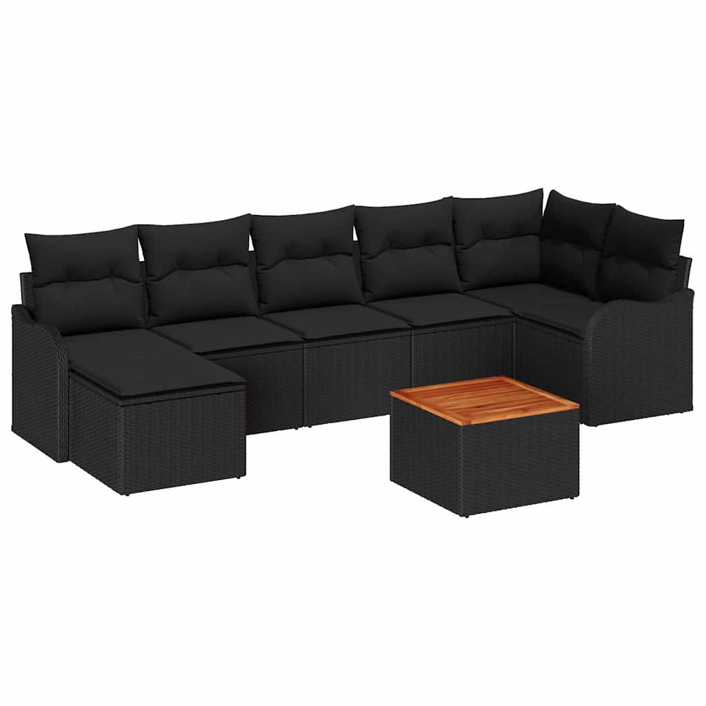 Sjedeća garnitura za vrt 8 kom. Crna poliratan 287,5 x 122,5 x 69 cm