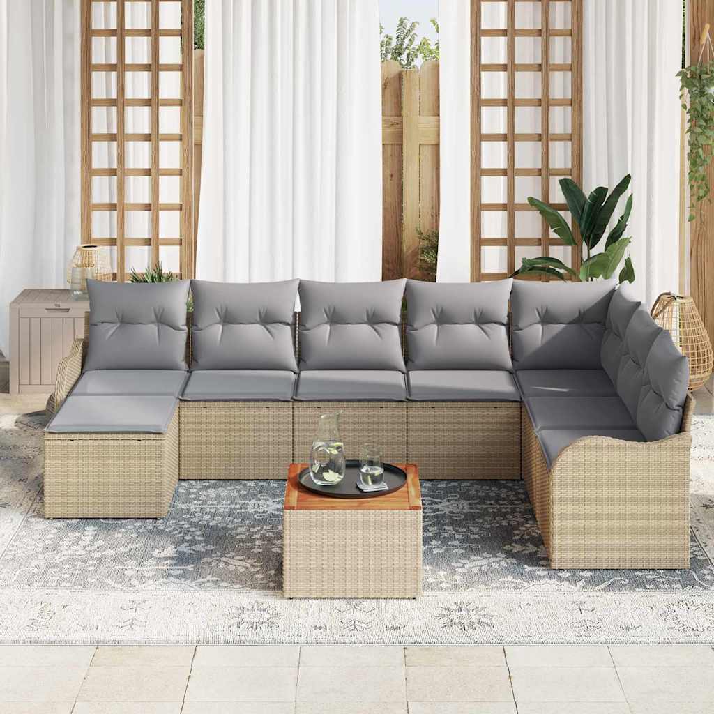 Sjedeća garnitura za vrt 9 kom. Bež i svijetlo siva poliratan 287,5 x 177,5 x 69 cm