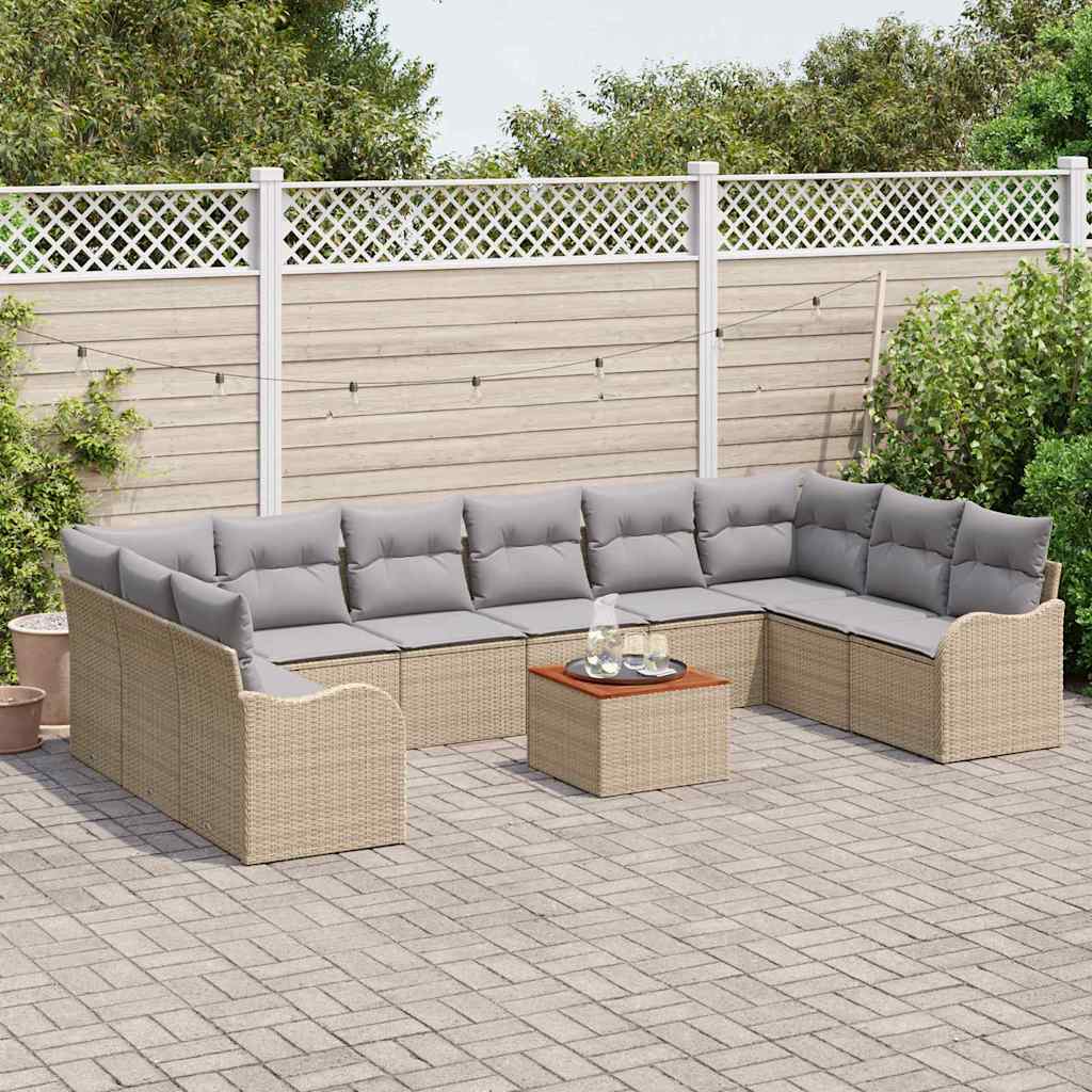 Sjedeća garnitura za vrt 11 kom. Bež i svijetlo siva poliratan 344 x 177,5 x 69 cm