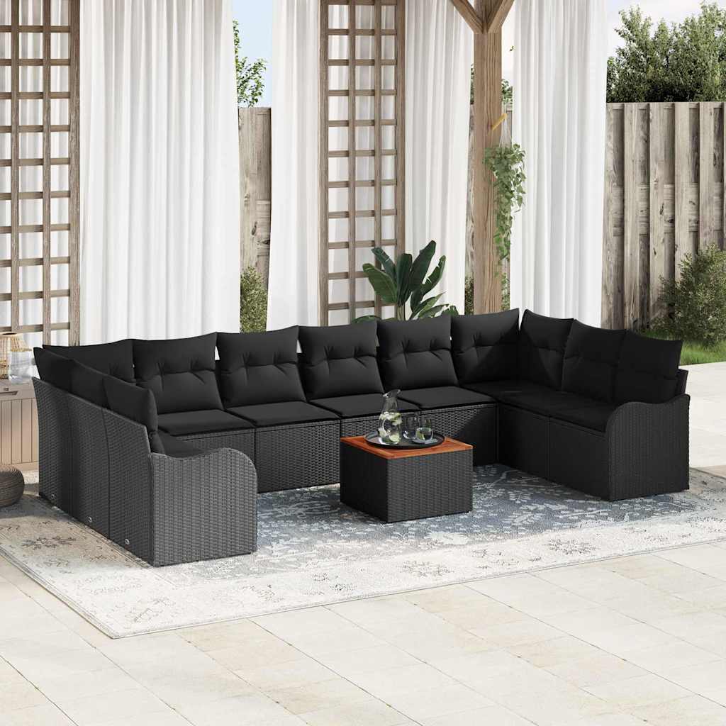 Sjedeća garnitura za vrt 11 kom. Crna poliratan 344 x 177,5 x 69 cm