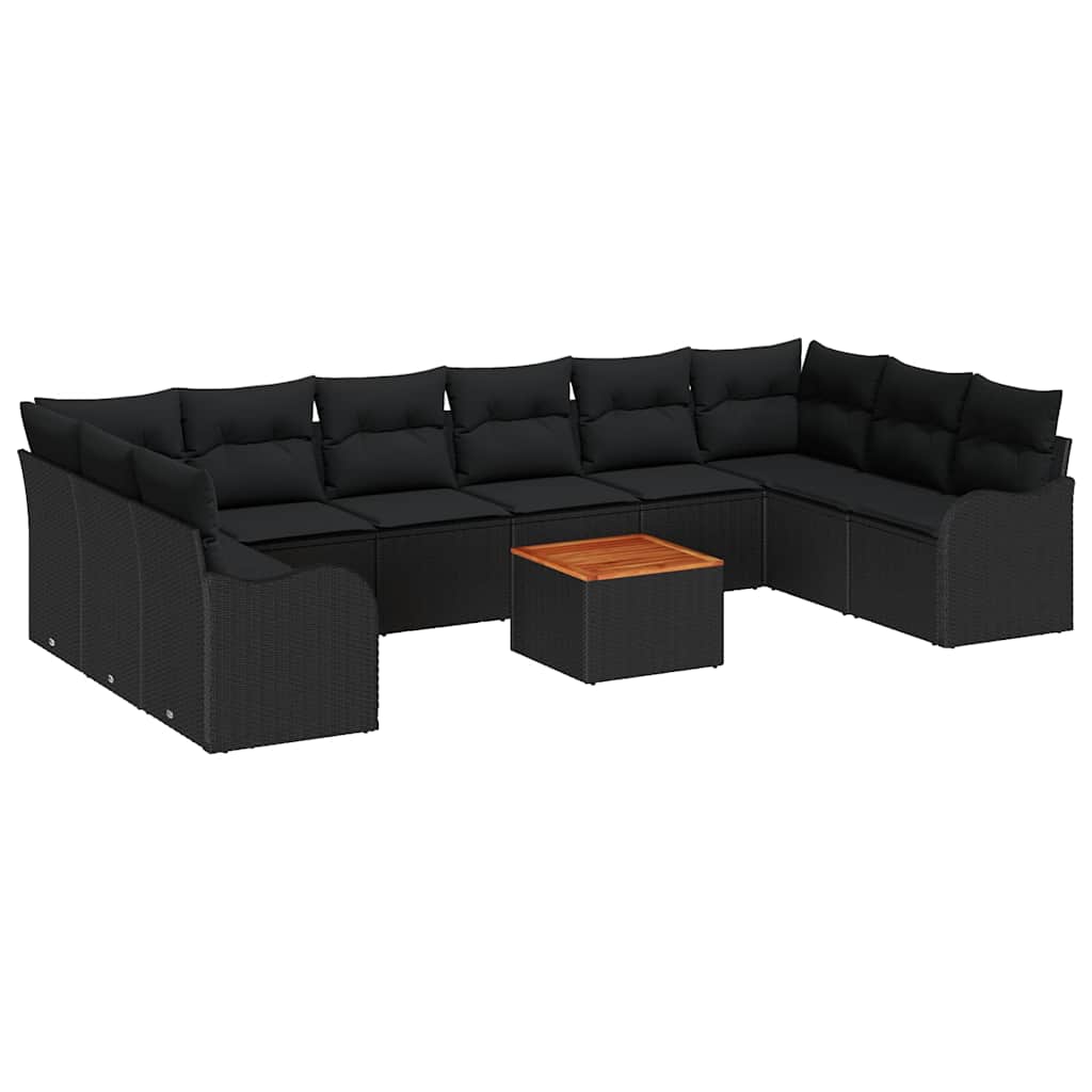 Sjedeća garnitura za vrt 11 kom. Crna poliratan 344 x 177,5 x 69 cm