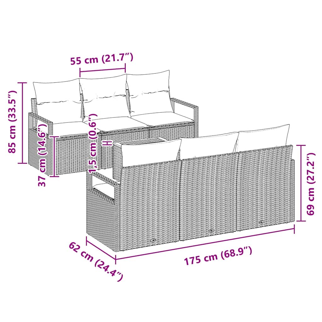 Sjedeća garnitura za vrt 7 kom. Bež i krema poliratan 175 x 62 x 69 cm