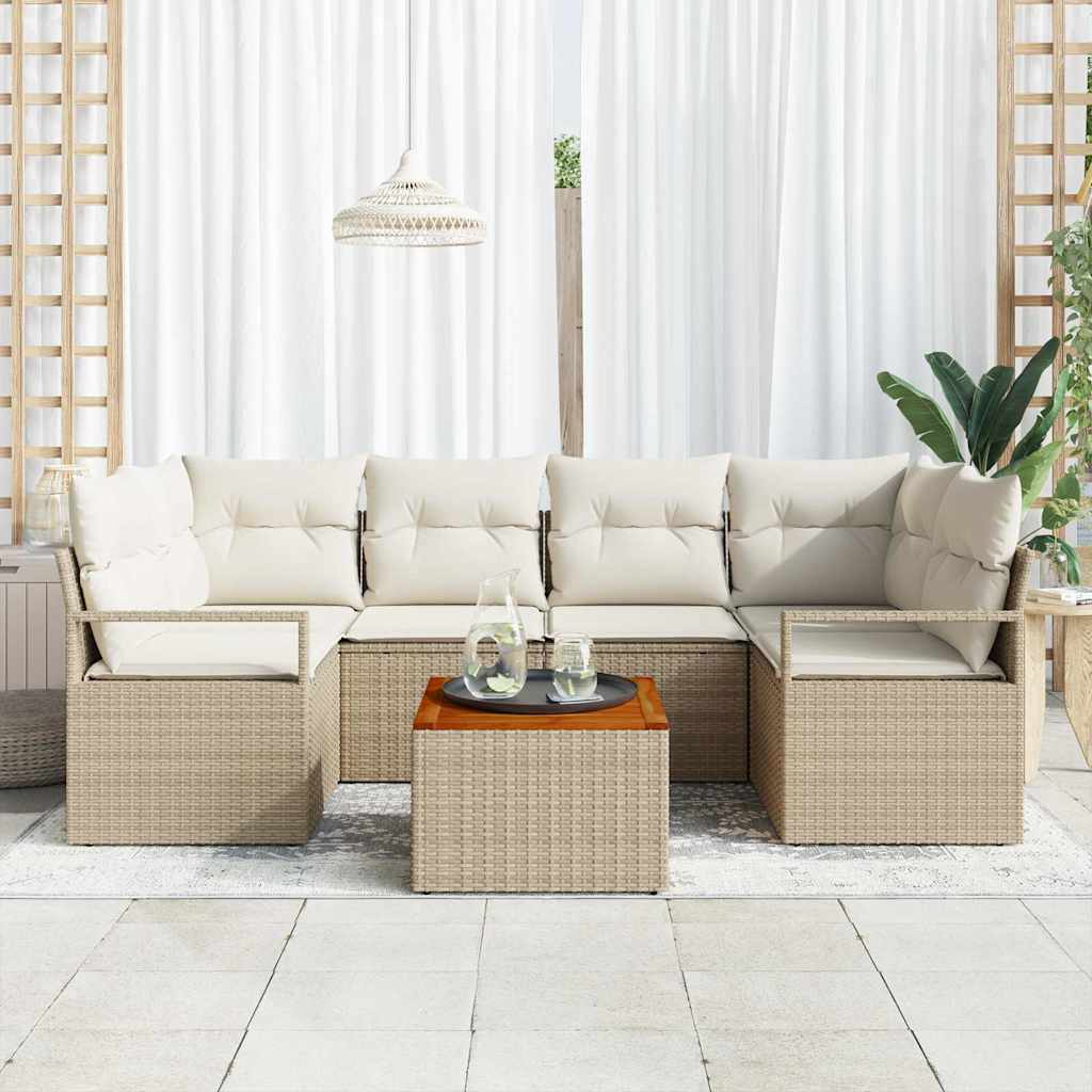 Sjedeća garnitura za vrt 7 kom. Bež i krema poliratan 234 x 122 x 69 cm
