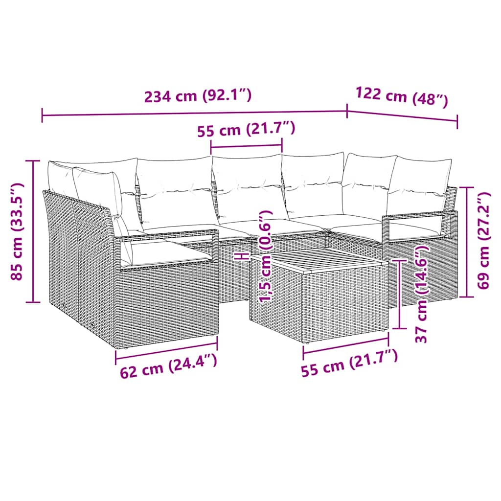Sjedeća garnitura za vrt 7 kom. Bež i krema poliratan 234 x 122 x 69 cm