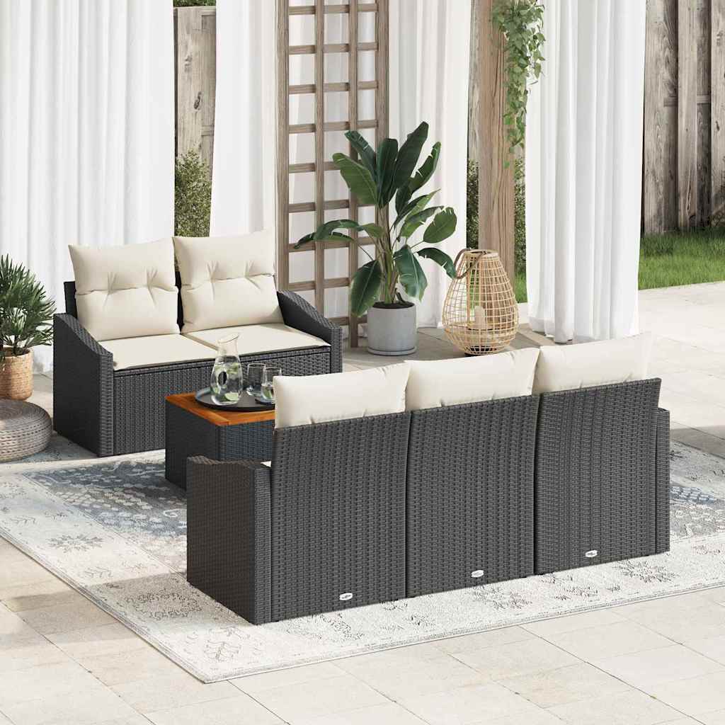 Sjedeća garnitura za vrt 6 kom. Crna i Krema poliratan 123 x 62 x 69 cm