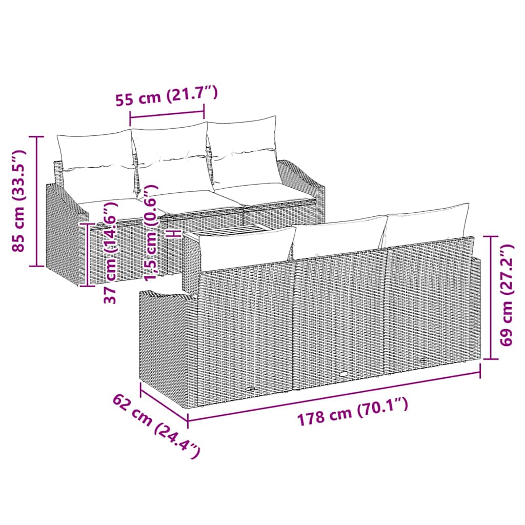 Sjedeća garnitura za vrt 7 kom. Bež i krema poliratan 178 x 62 x 69 cm