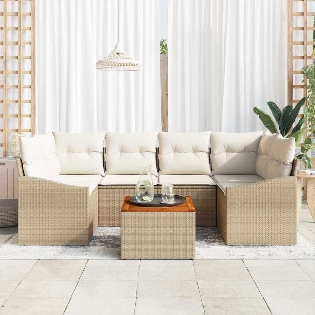 Sjedeća garnitura za vrt 7 kom. Bež i krema poliratan 234 x 123,5 x 69 cm