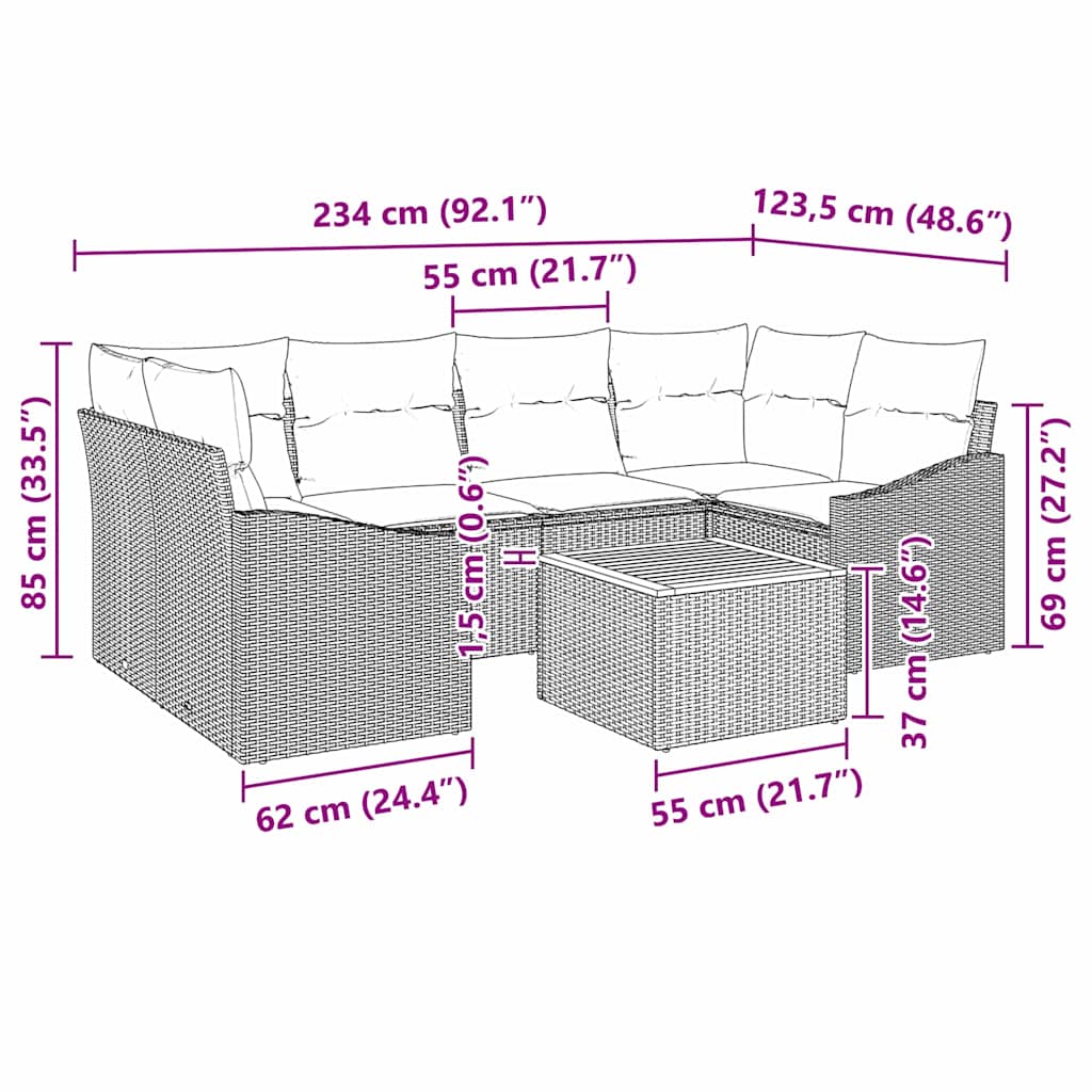 Sjedeća garnitura za vrt 7 kom. Bež i krema poliratan 234 x 123,5 x 69 cm