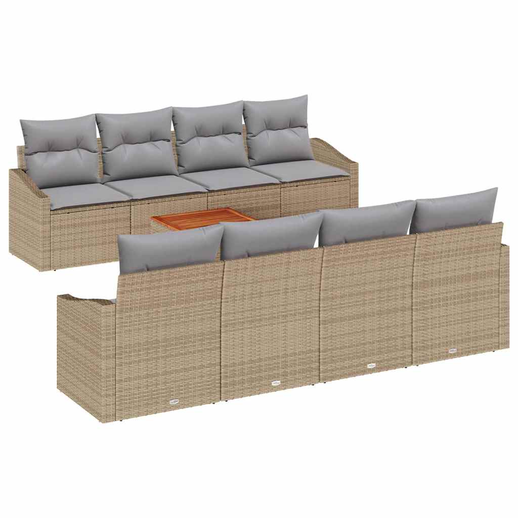 Sjedeća garnitura za vrt 9 kom. Bež i svijetlo siva poliratan 233 x 62 x 69 cm