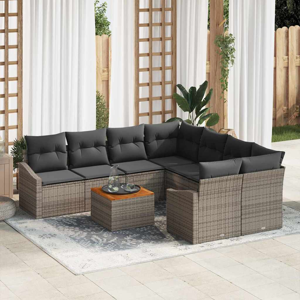 Sjedeća garnitura za vrt 9 kom. Siva poliratan 233.5 x 234 x 69 cm