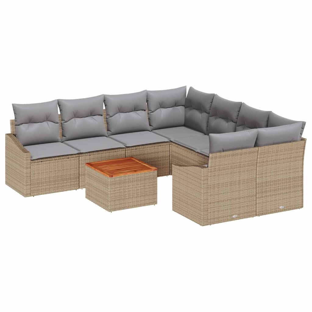 Sjedeća garnitura za vrt 9 kom. Bež i svijetlo siva poliratan 233.5 x 234 x 69 cm