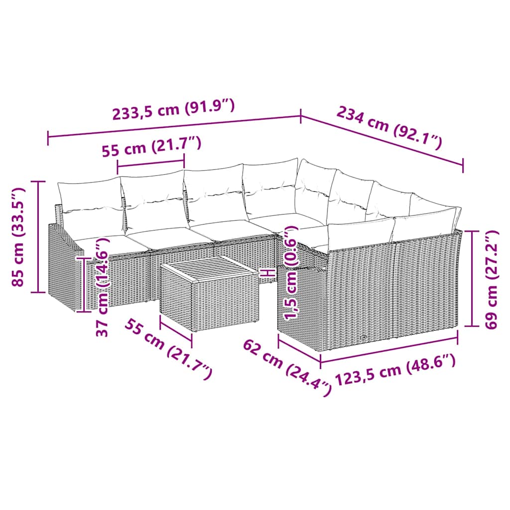 Sjedeća garnitura za vrt 9 kom. Bež i svijetlo siva poliratan 233.5 x 234 x 69 cm