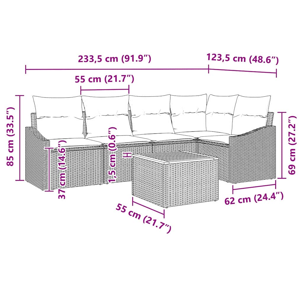 Sjedeća garnitura za vrt 6 kom. Bež i svijetlo siva poliratan 233,5 x 123,5 x 69 cm