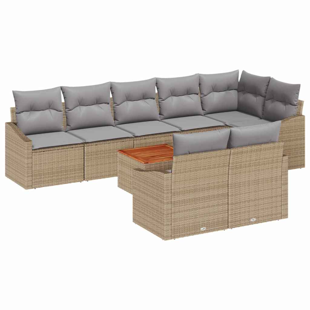 Sjedeća garnitura za vrt 9 kom. Bež i svijetlo siva poliratan 288,5 x 123,5 x 69 cm