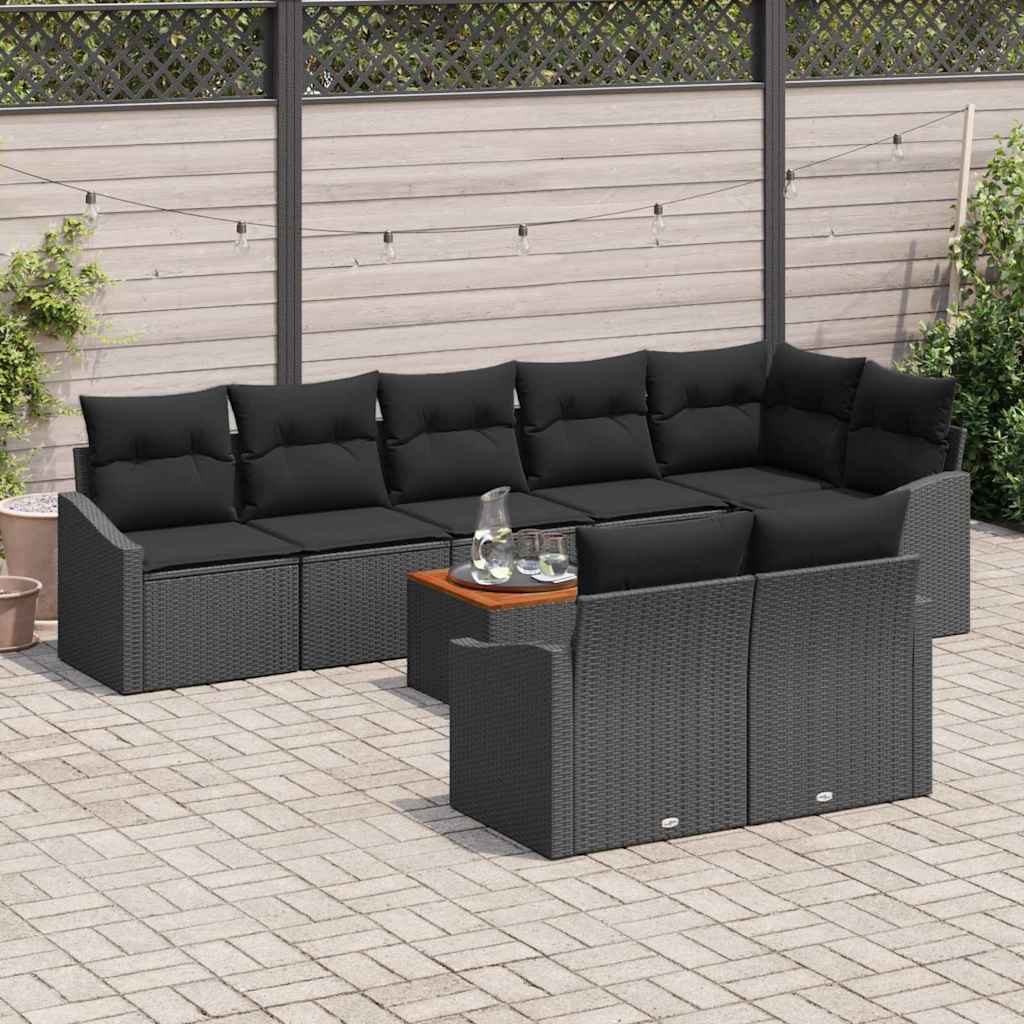 Sjedeća garnitura za vrt 9 kom. Crna poliratan 288,5 x 123,5 x 69 cm