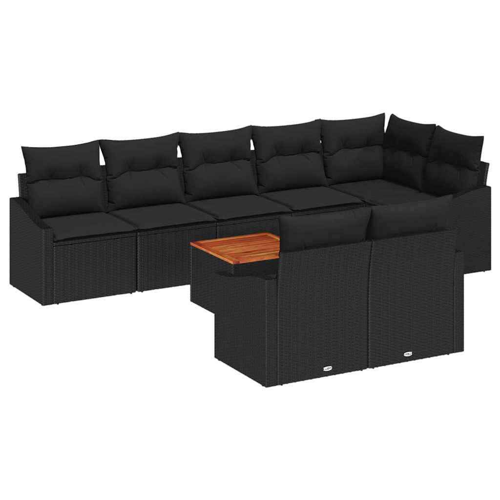 Sjedeća garnitura za vrt 9 kom. Crna poliratan 288,5 x 123,5 x 69 cm