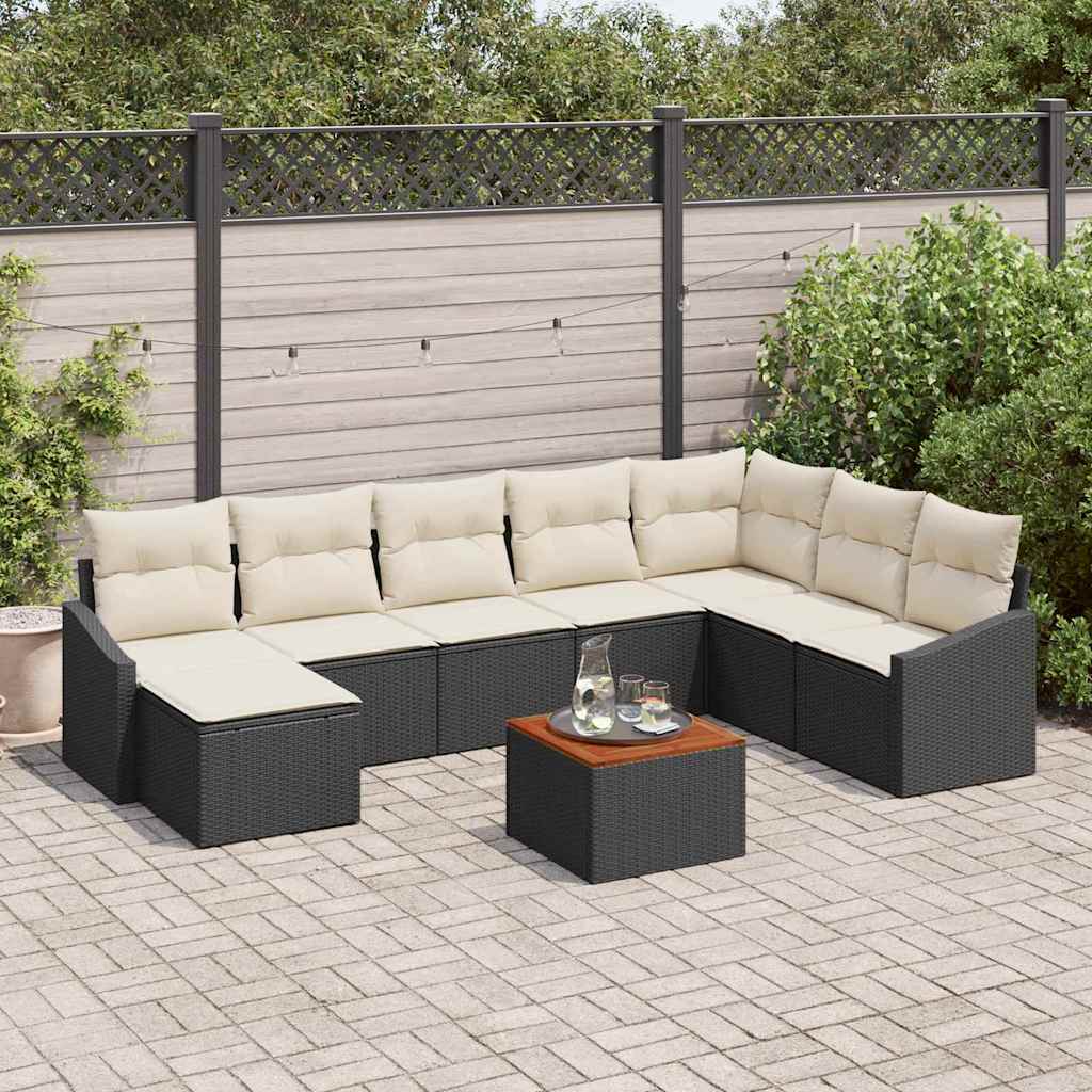 Sjedeća garnitura za vrt 9 kom. Crna i Krema poliratan 288.5 x 178.5 x 69 cm