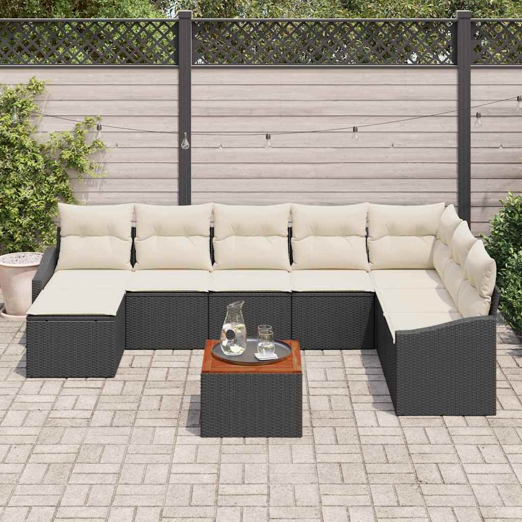 Sjedeća garnitura za vrt 9 kom. Crna i Krema poliratan 288.5 x 178.5 x 69 cm