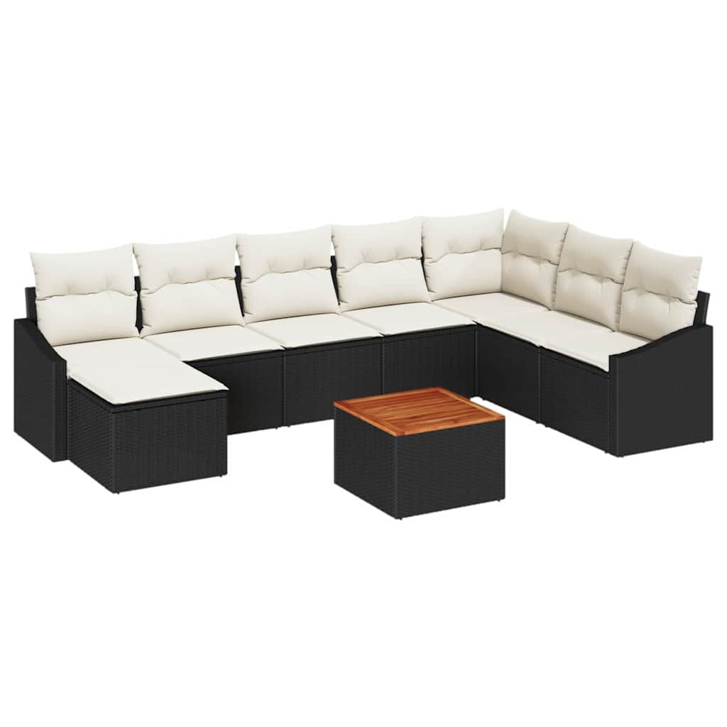 Sjedeća garnitura za vrt 9 kom. Crna i Krema poliratan 288.5 x 178.5 x 69 cm