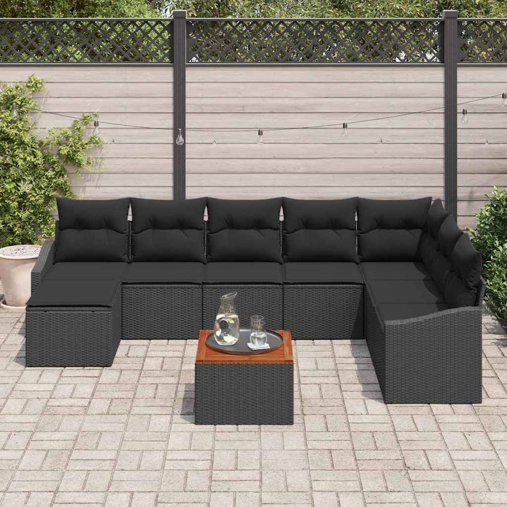 Sjedeća garnitura za vrt 9 kom. Crna poliratan 288.5 x 178.5 x 69 cm
