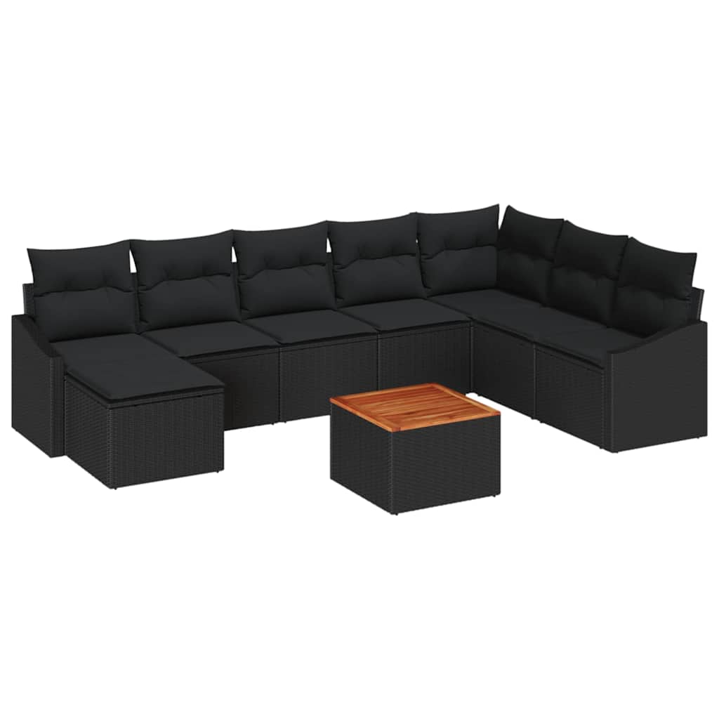 Sjedeća garnitura za vrt 9 kom. Crna poliratan 288.5 x 178.5 x 69 cm