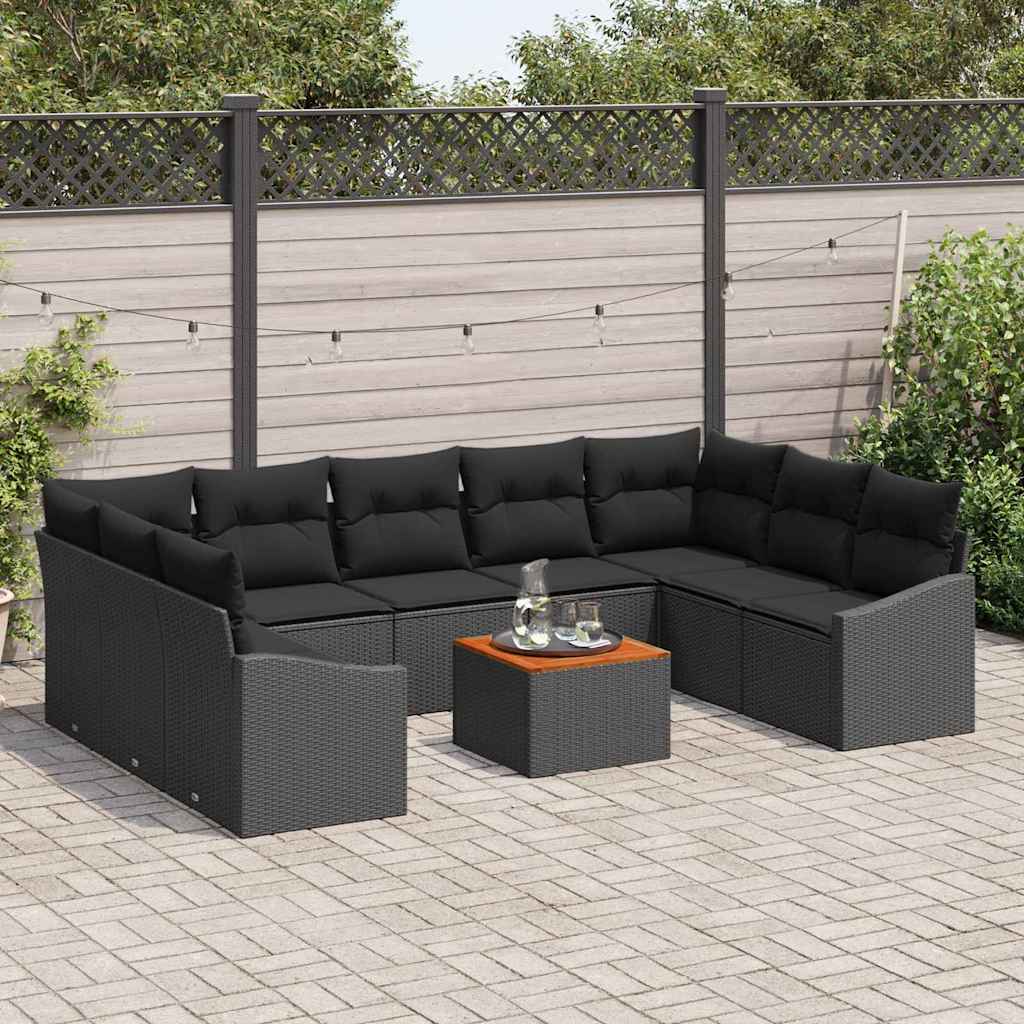 Sjedeća garnitura za vrt 10 kom. Crna poliratan 289 x 178.5 x 69 cm
