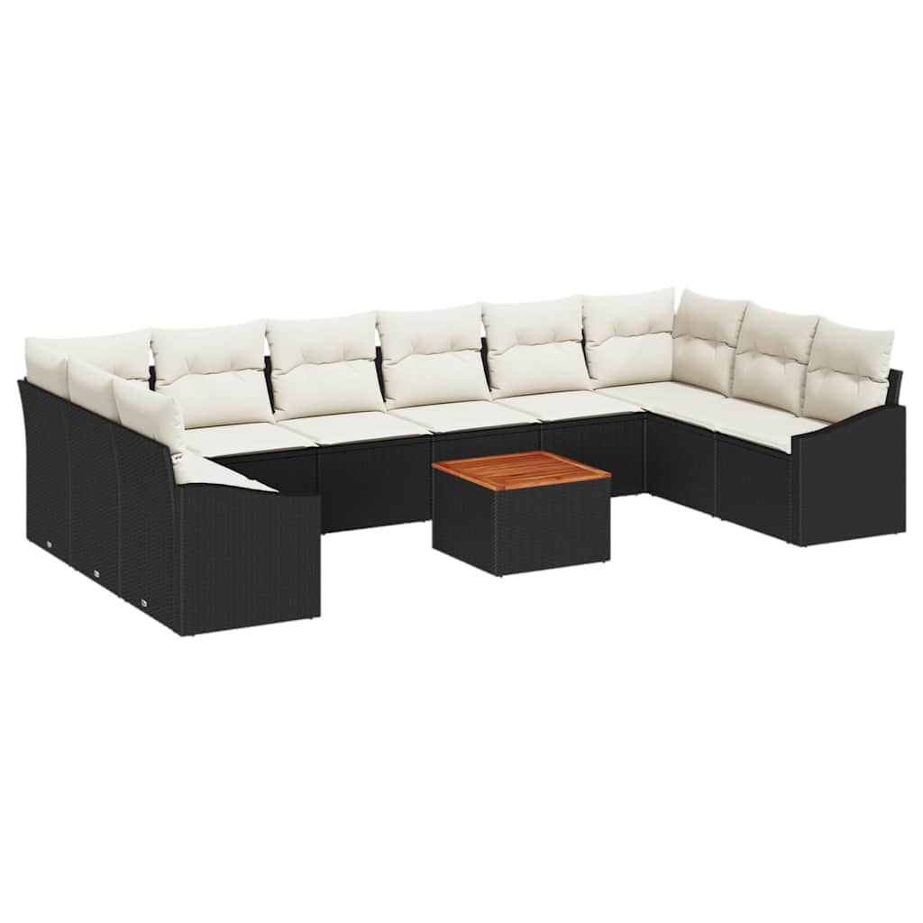 Sjedeća garnitura za vrt 11 kom. Crna i Krema poliratan 344 x 178,5 x 69 cm