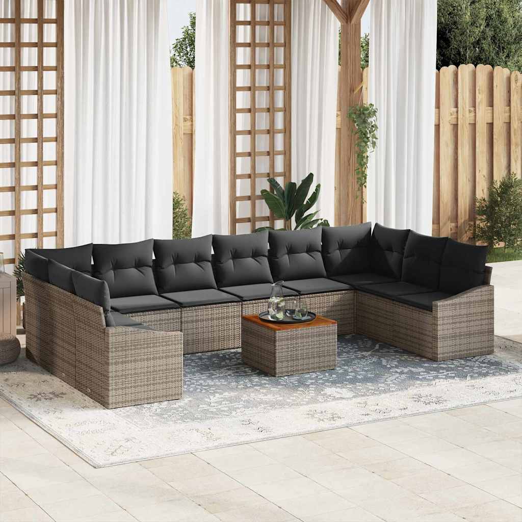 Sjedeća garnitura za vrt 11 kom. Siva poliratan 344 x 178,5 x 69 cm