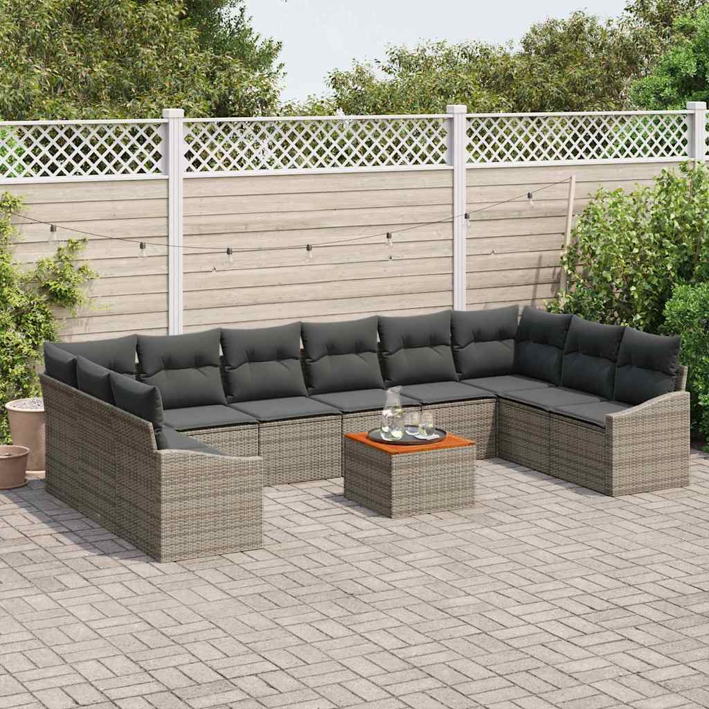 Sjedeća garnitura za vrt 11 kom. Siva poliratan 344 x 178,5 x 69 cm