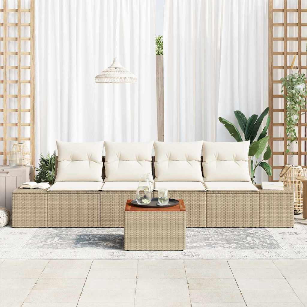 Sjedeća garnitura za vrt 5 kom. Bež i krema poliratan 294 x 62 x 69 cm
