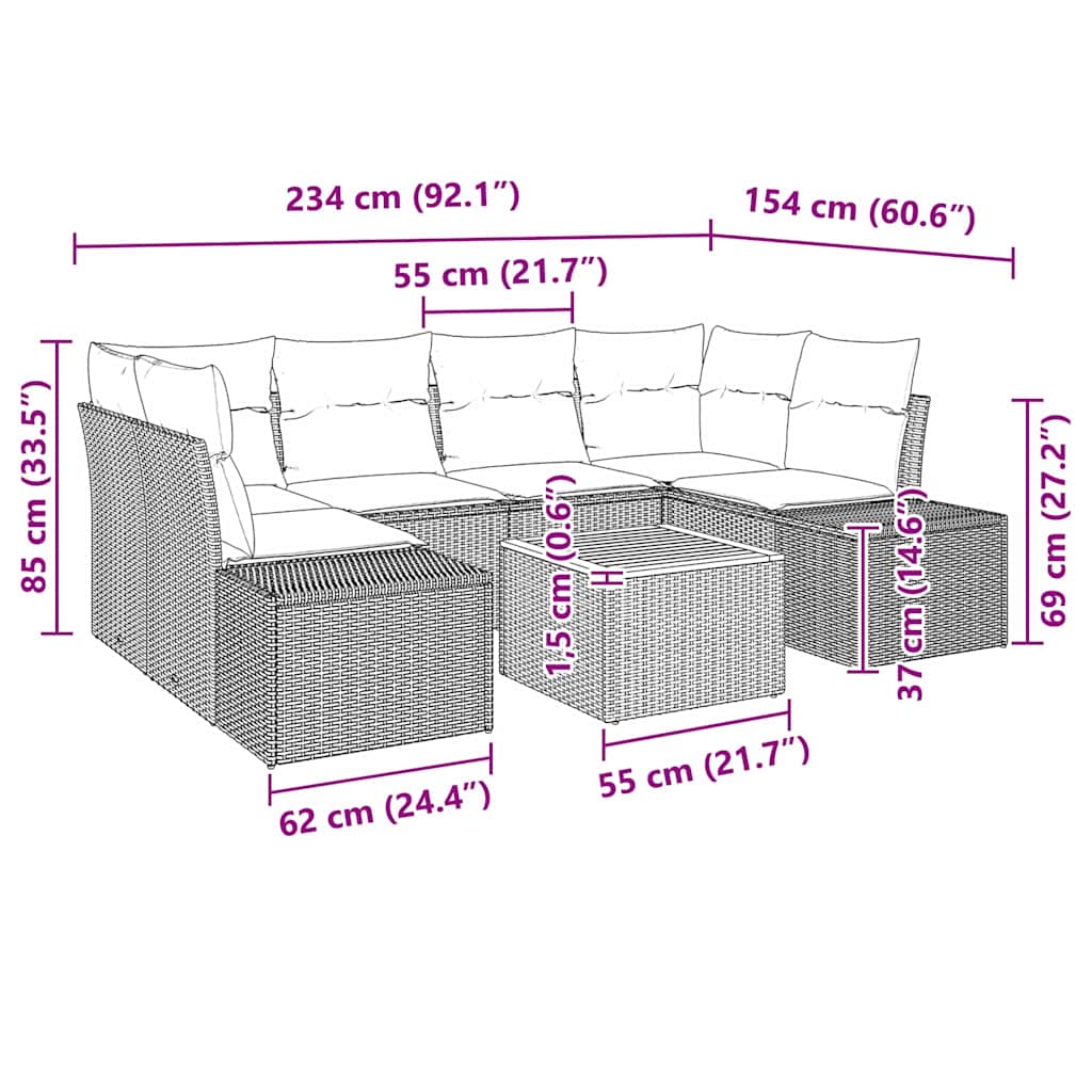 Sjedeća garnitura za vrt 7 kom. Bež i svijetlo siva poliratan 234 x 154 x 69 cm
