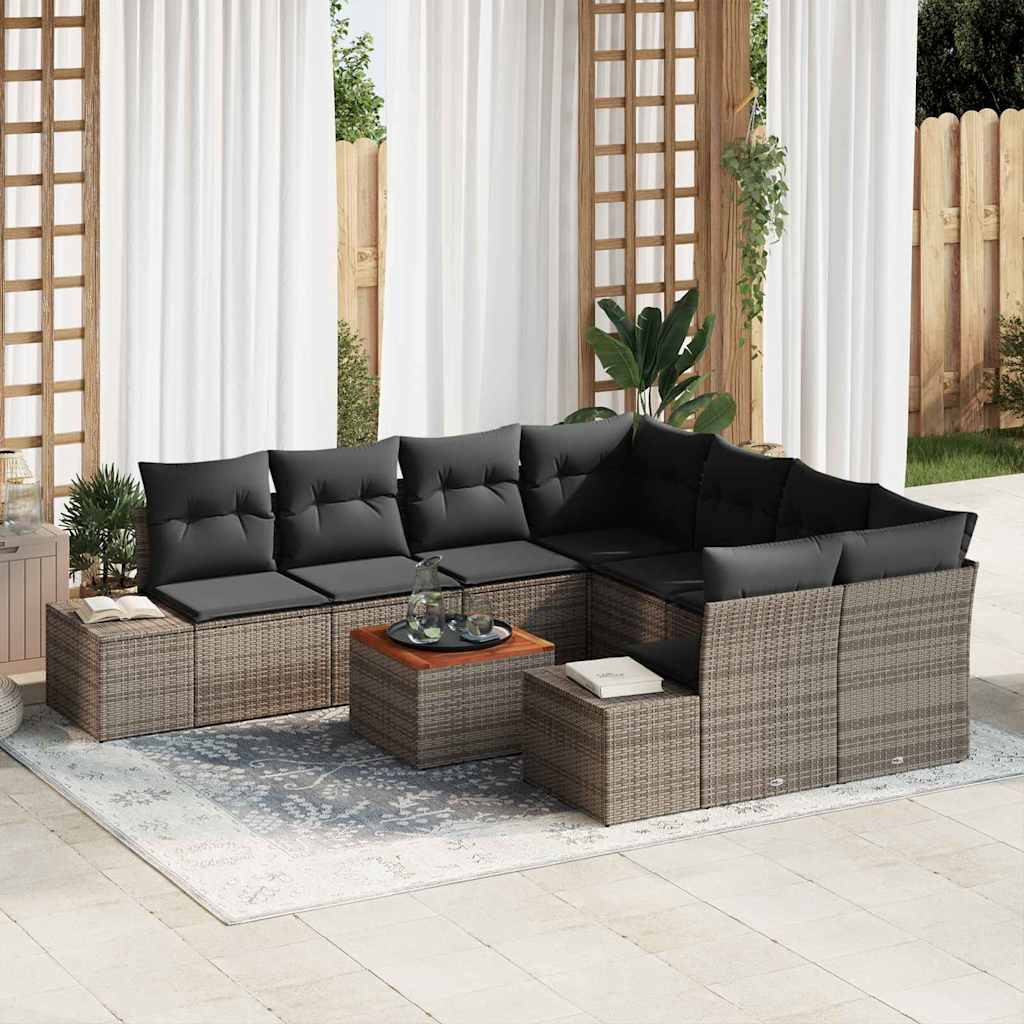 Sjedeća garnitura za vrt 9 kom. Siva poliratan 264 x 234 x 69 cm