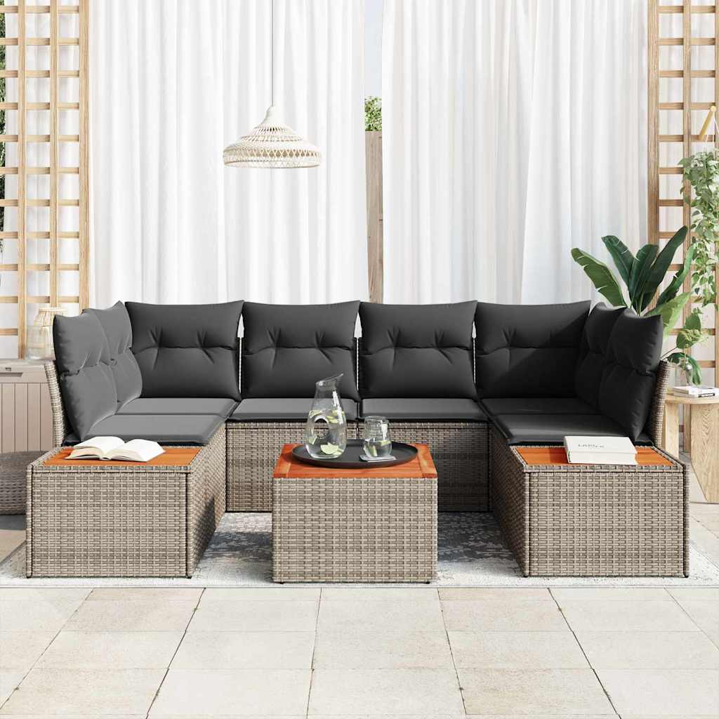 Sjedeća garnitura za vrt 7 kom. Siva Poli ratan 55 x 55 x 37 cm