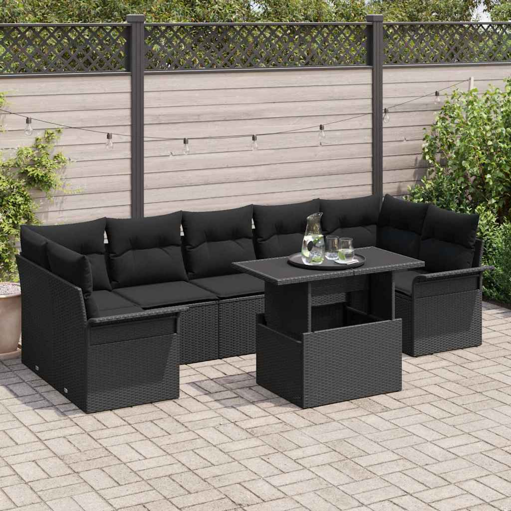 Sjedeća garnitura za vrt 8 kom. Crna [Sintetički]: Poli Ratan 289 x 132,5 x 85 cm