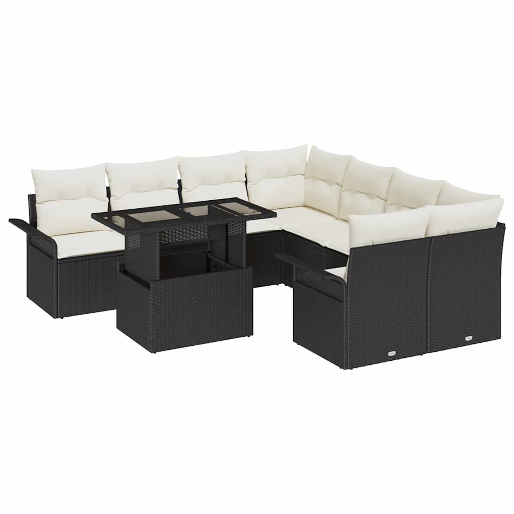 Sjedeća garnitura za vrt 9 kom. Crna [Sintetički]: Poli Ratan 242,5 x 234 x 85 cm