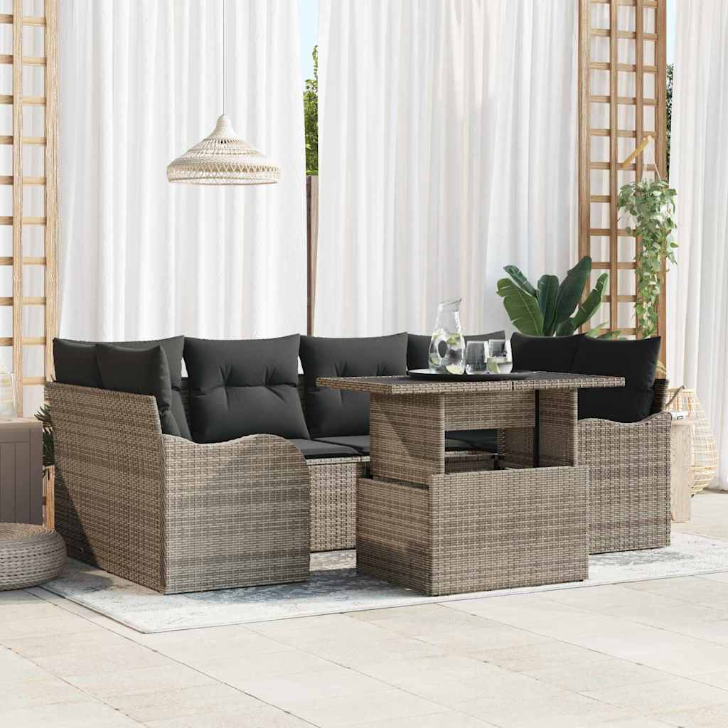 Sjedeća garnitura za vrt 7 kom. 6-Broj sjedala Siva Poli Ratan 234 x 122,5 x 85 cm
