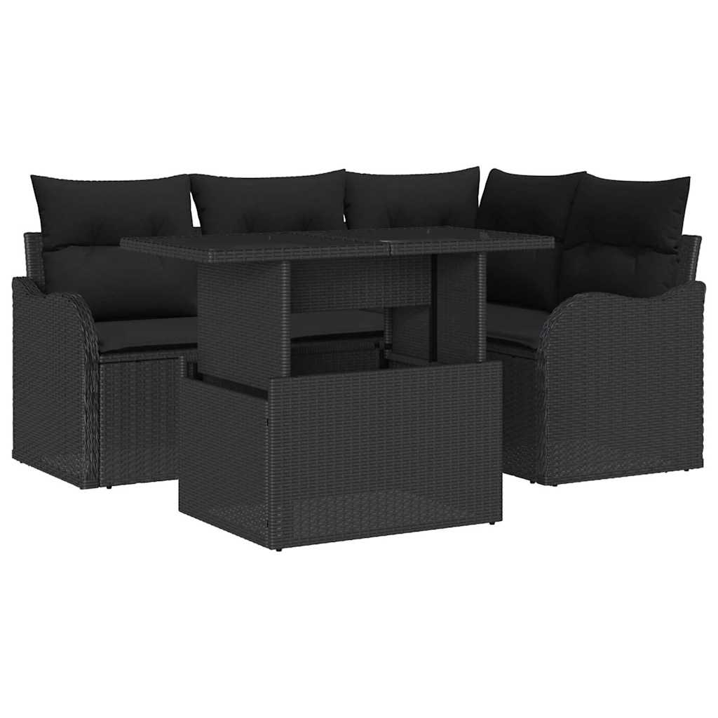 Sjedeća garnitura za vrt 5 kom. Crna Poli Ratan 177,5 x 122,5 x 85 cm