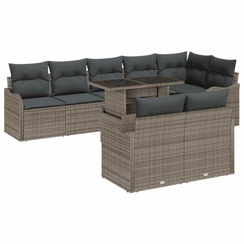 Sjedeća garnitura za vrt 9 kom. Siva Poli Ratan 287,5 x 122,5 x 85 cm