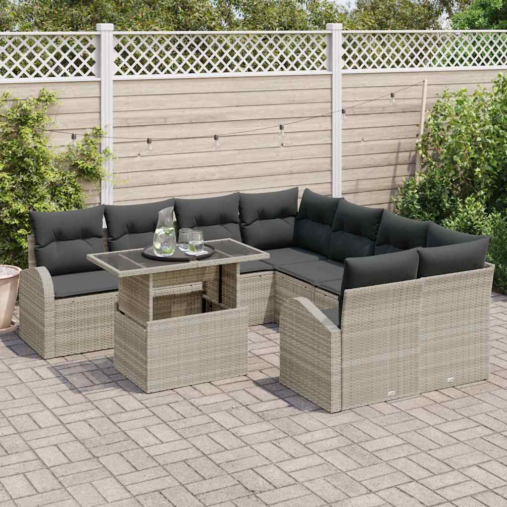 Sjedeća garnitura za vrt 9 kom. Svijetlo siva Poli Ratan Svjetlosiva 234 x 234 x 85 cm