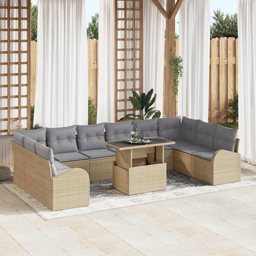 Sjedeća garnitura za vrt 11 kom. Bež Poli ratan 344 x 179 x 85 cm