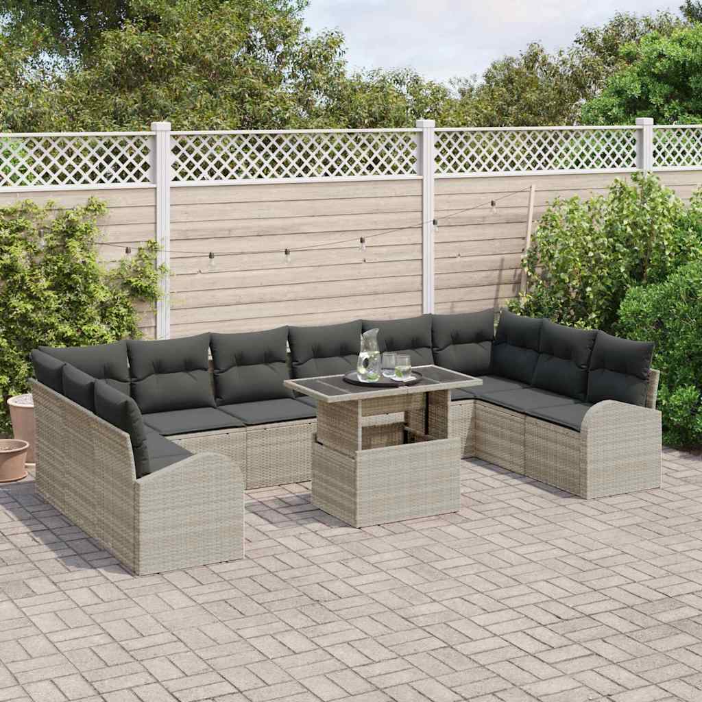 Sjedeća garnitura za vrt 11 kom. Svijetlo siva Poli ratan Svjetlosiva 344 x 179 x 85 cm