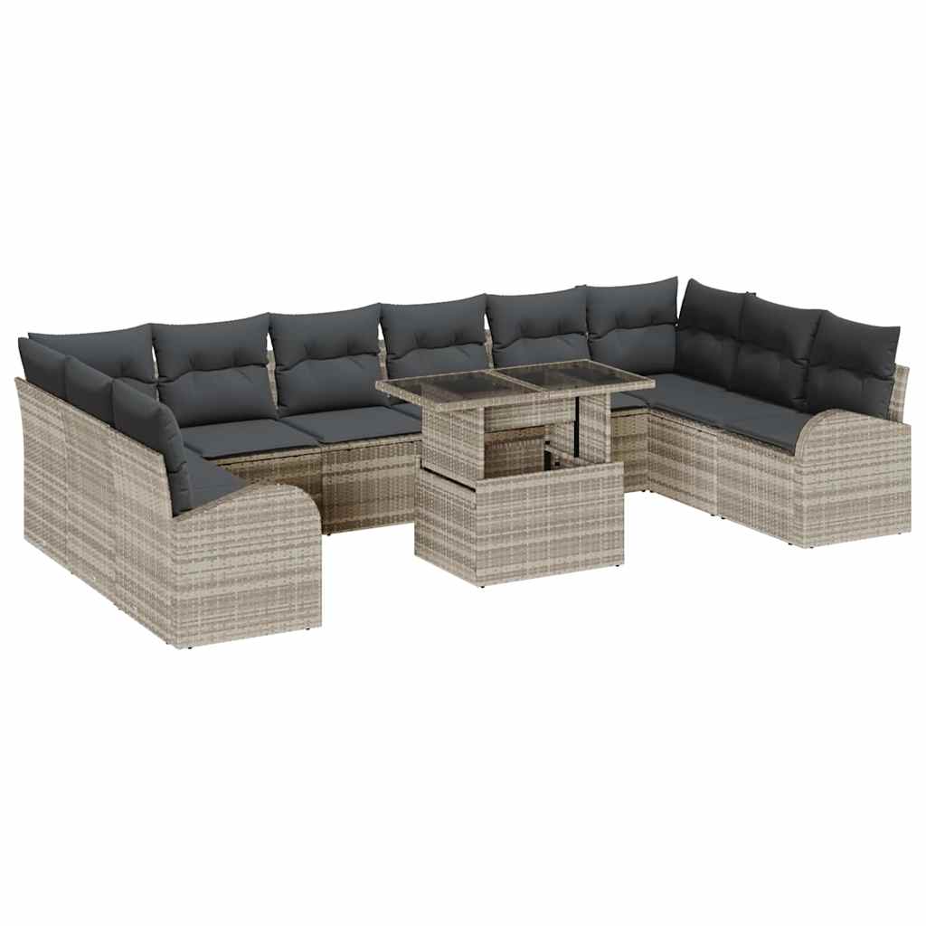 Sjedeća garnitura za vrt 11 kom. Svijetlo siva Poli ratan Svjetlosiva 344 x 179 x 85 cm