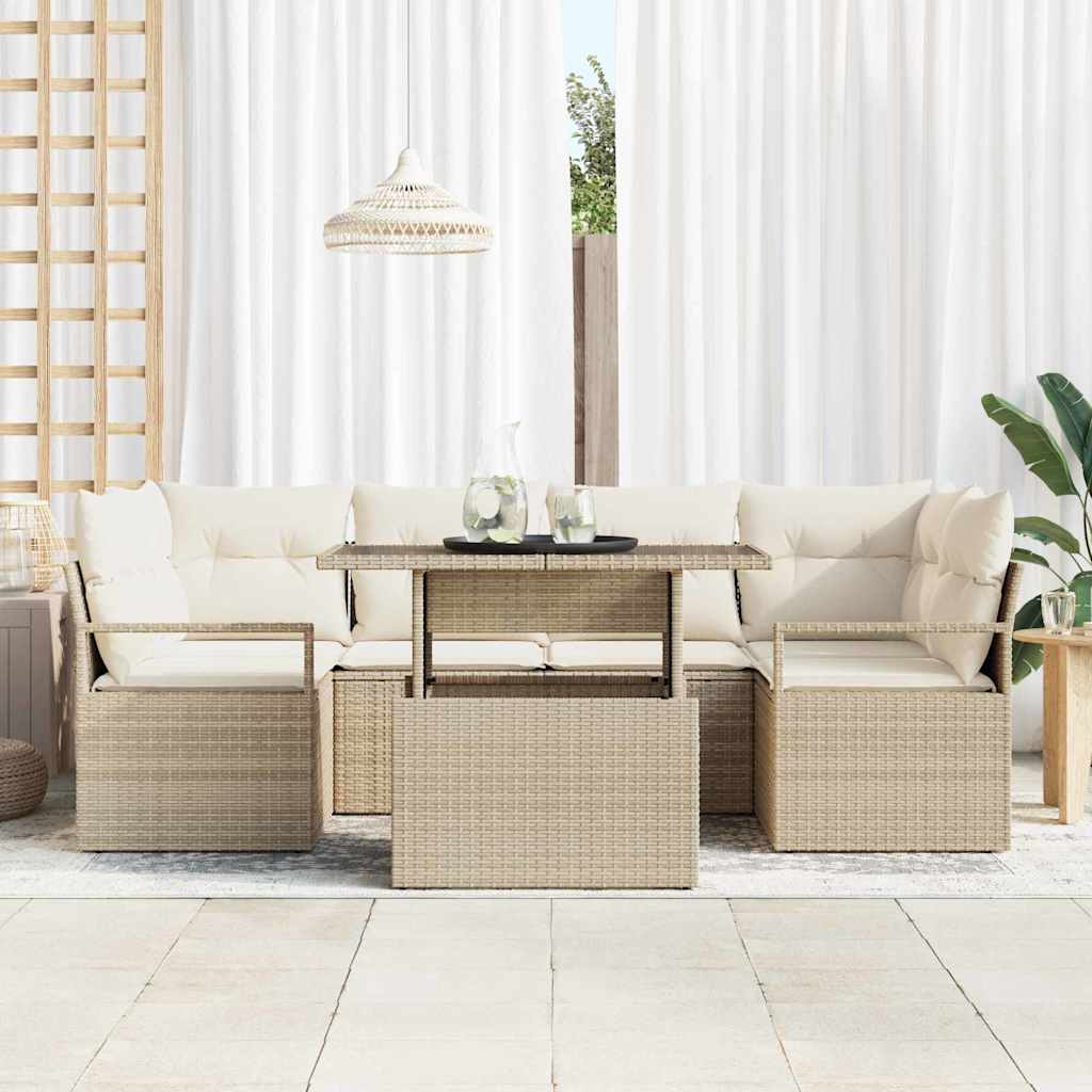 Sjedeća garnitura za vrt 7 kom. Bež Poli ratan 234 x 122 x 85 cm