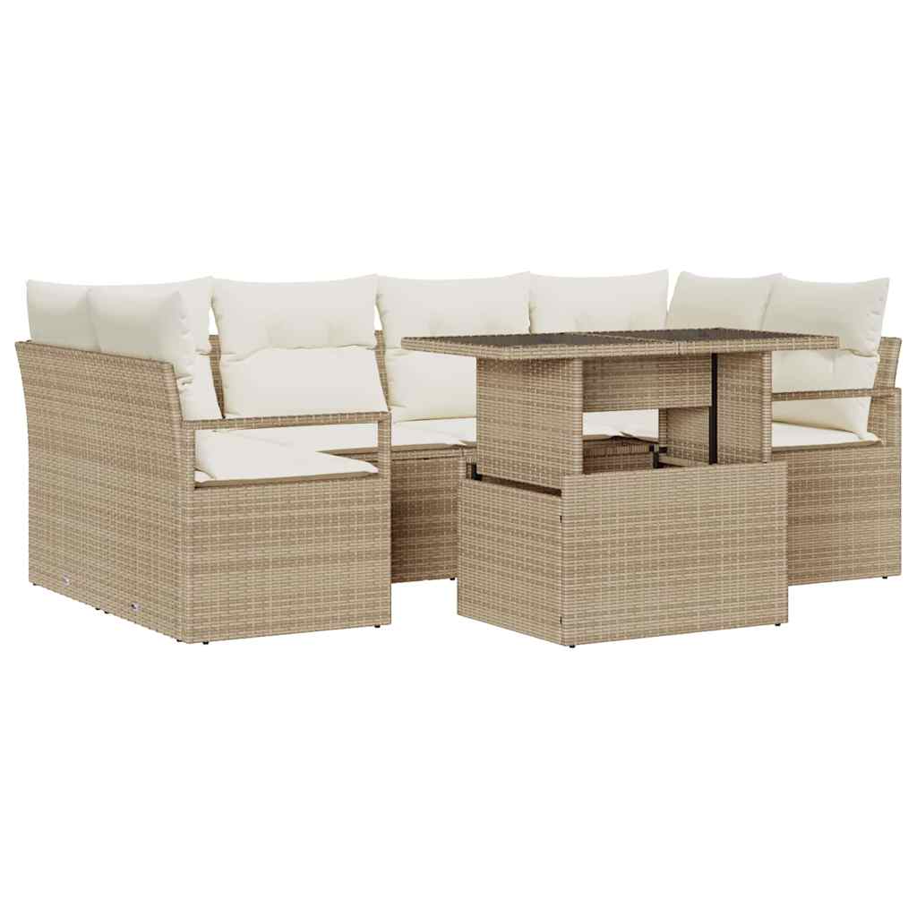 Sjedeća garnitura za vrt 7 kom. Bež Poli ratan 234 x 122 x 85 cm