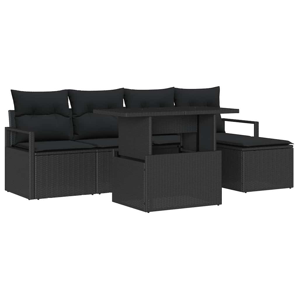 Sjedeća garnitura za vrt 6 kom. Crna Poli ratan 230 x 117 x 85 cm