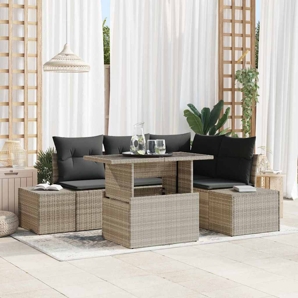 Sjedeća garnitura za vrt 5 kom. Svijetlo siva poliratan Svjetlosiva 209 x 154 x 85 cm