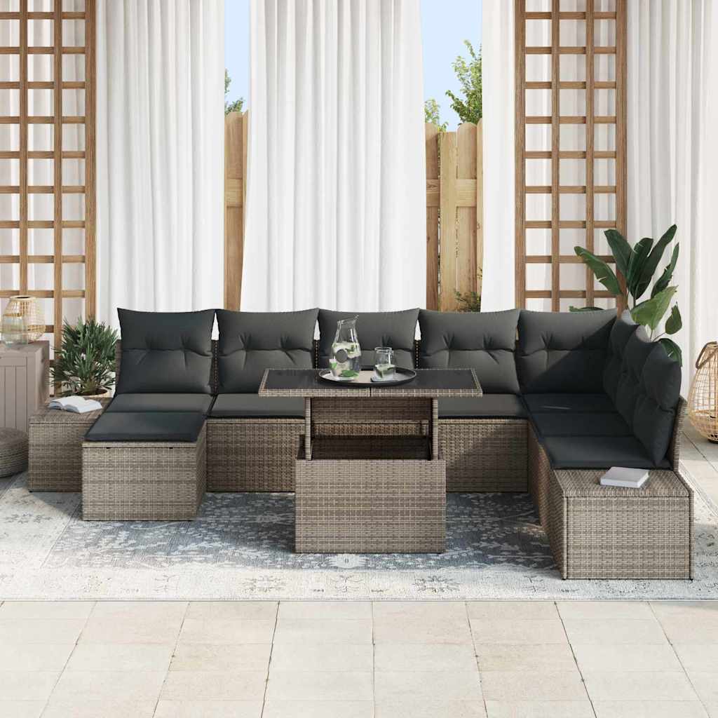 Sjedeća garnitura za vrt 9 kom. Siva poliratan 319 x 154 x 85 cm
