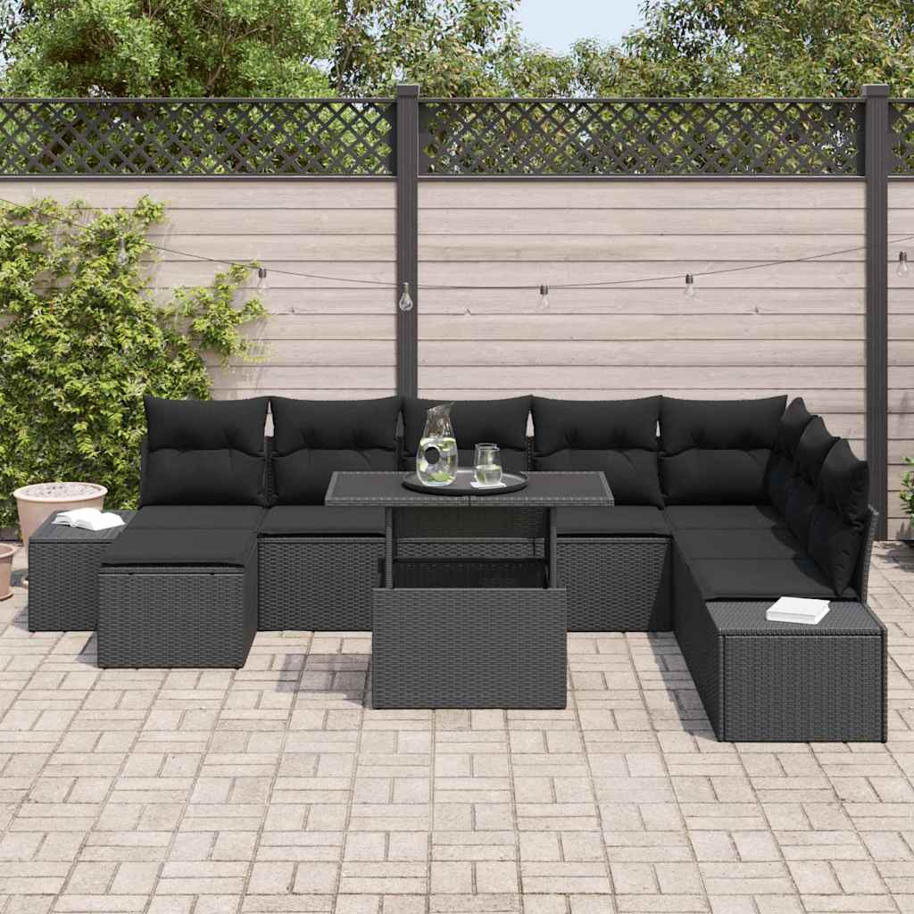 Sjedeća garnitura za vrt 9 kom. Crna poliratan 319 x 154 x 85 cm