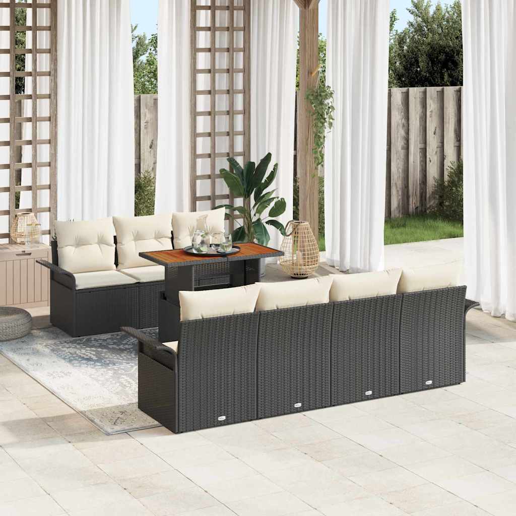 Sjedeća garnitura za vrt 8 kom. Crna Poli ratan
