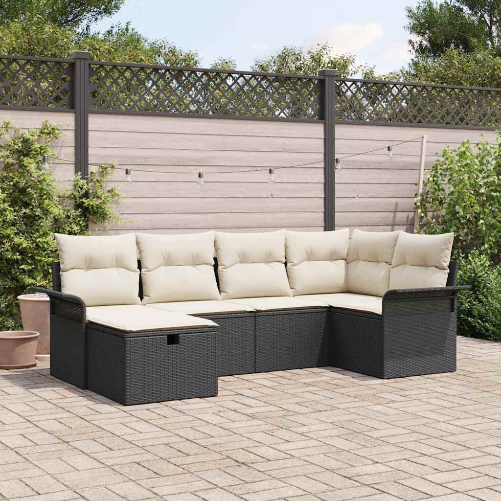 Sjedeća garnitura za vrt 6 kom. Crna i Krema poliratan 242.5 x 132.5 x 85 cm